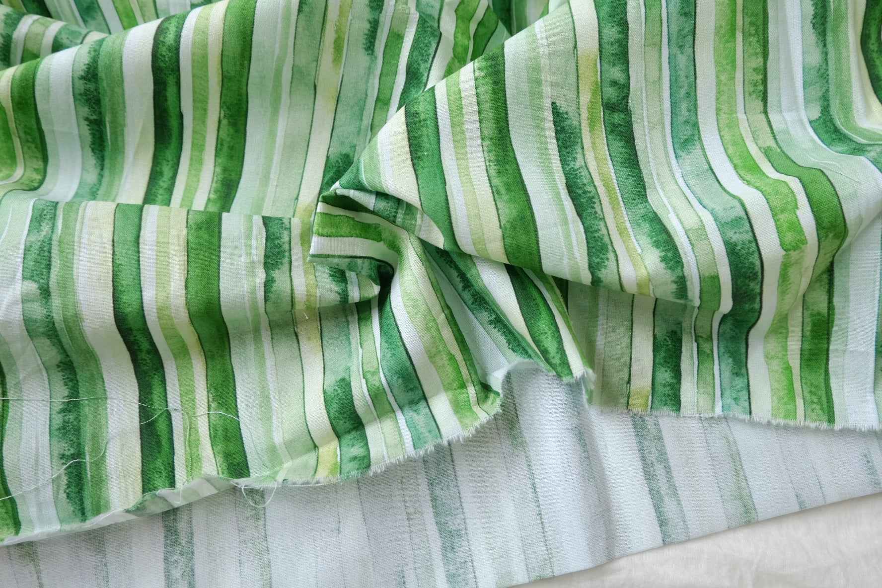 Green Watercolor Stripe Cotton Craft Fabric - 1.64 yd