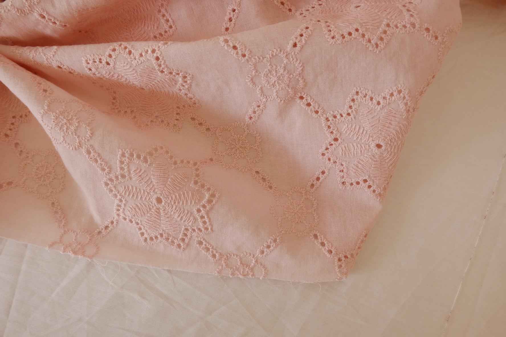 Blush Pink Embroidered Cotton Eyelet Fabric – 2.2 yd