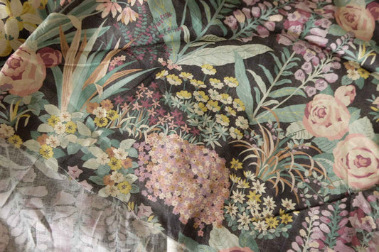 Dark Garden Floral Cotton Voile Fabric – 3.3 Yards