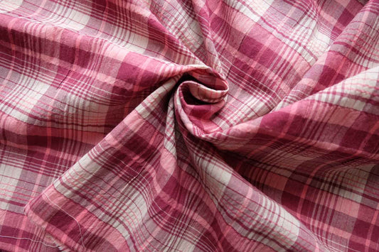 Pink Crinkled Plaid Cotton – 2.2 yd