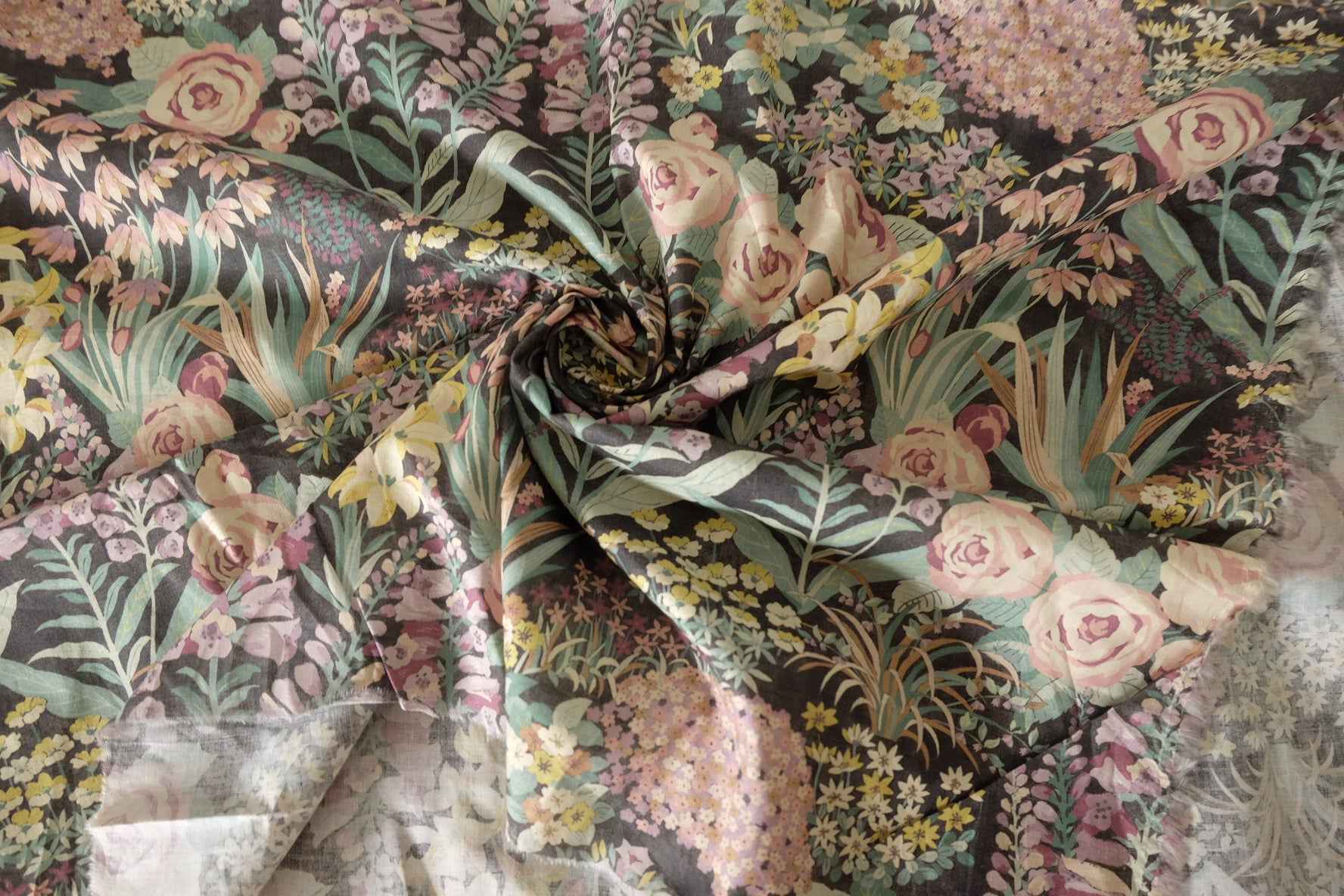Dark Garden Floral Cotton Voile Fabric – 3.3 Yards