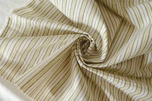 Olive & Navy Striped Cotton Linen Fabric – 3.3 yd