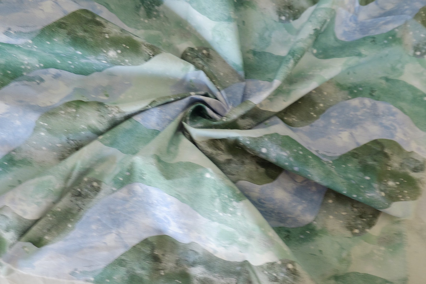 Abstract Watercolor Cotton Fabric – Green Blue Wave Print (2 yd Cut)