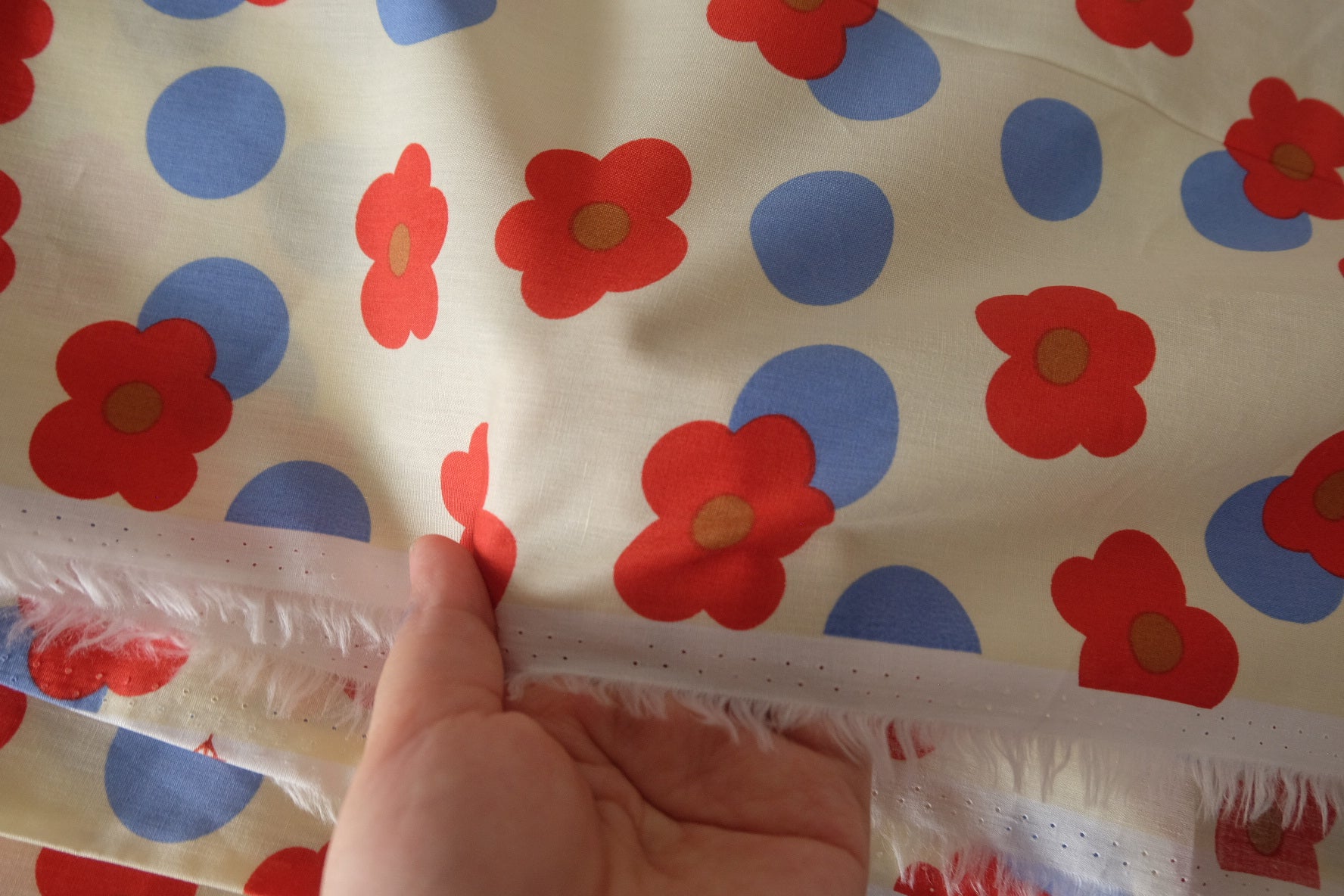 Retro Red Flower & Blue Dot Cotton Lawn – 3.28 yd