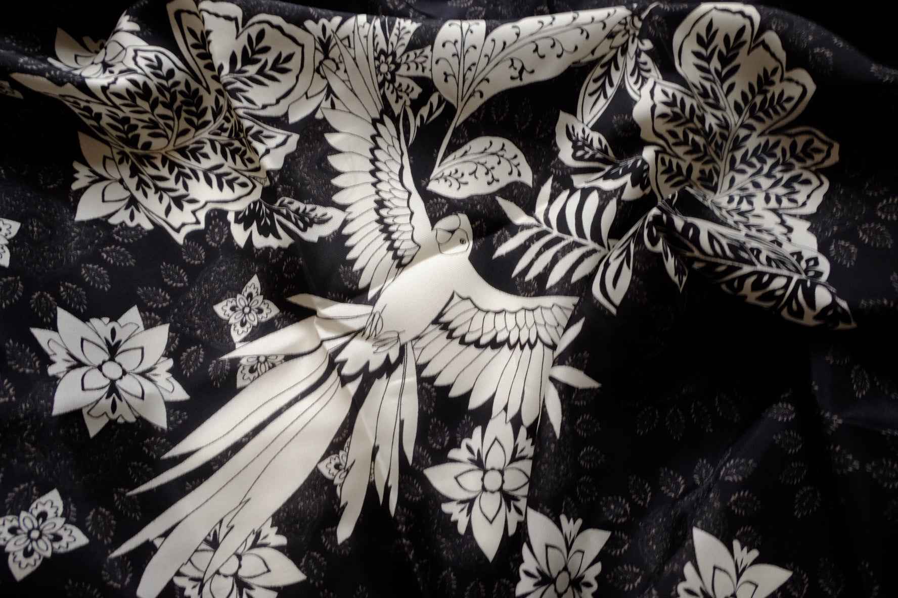 Black Statement Cupro Placement Print Fabric, Cool Drapey, Approx. 2+ Yard Panel