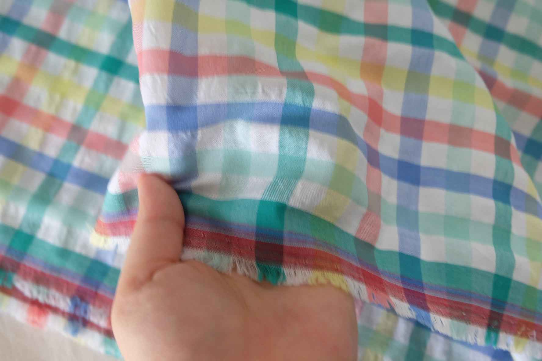 Pastel Plaid Yarn-Dyed Cotton Seersucker Fabric – 2.2 yd