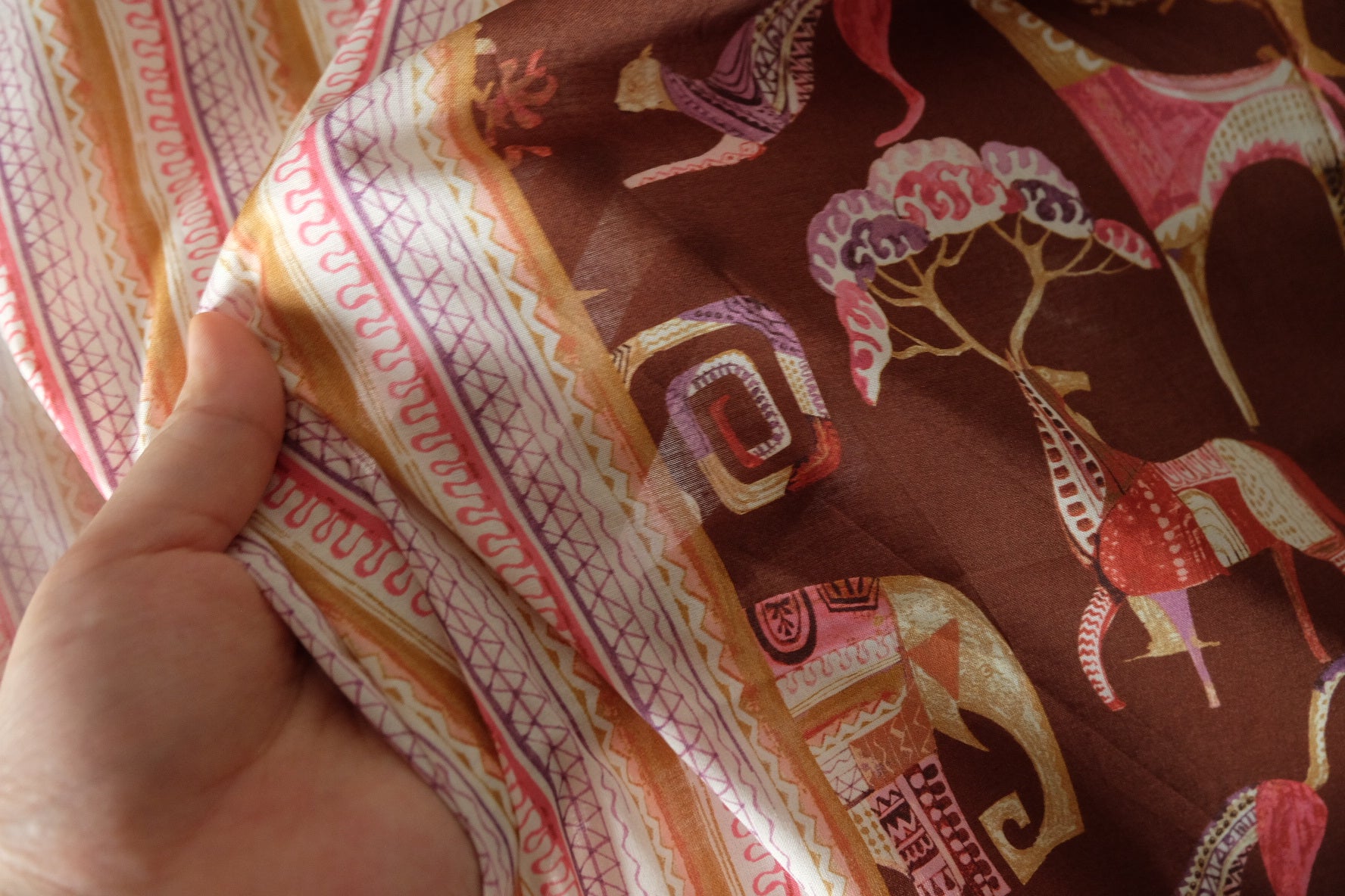 Whimsical Elephant Cotton Lawn Fabric – 2.2 yd