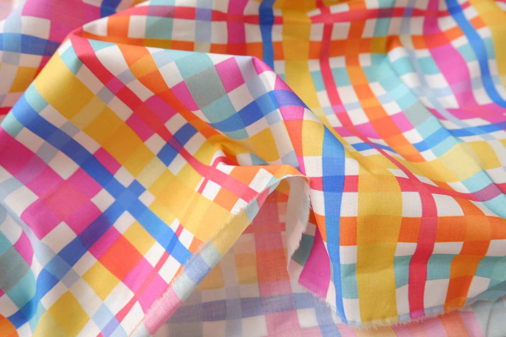 Bright Plaid Lightweight Cotton Poplin Fabric - 3.28 yd