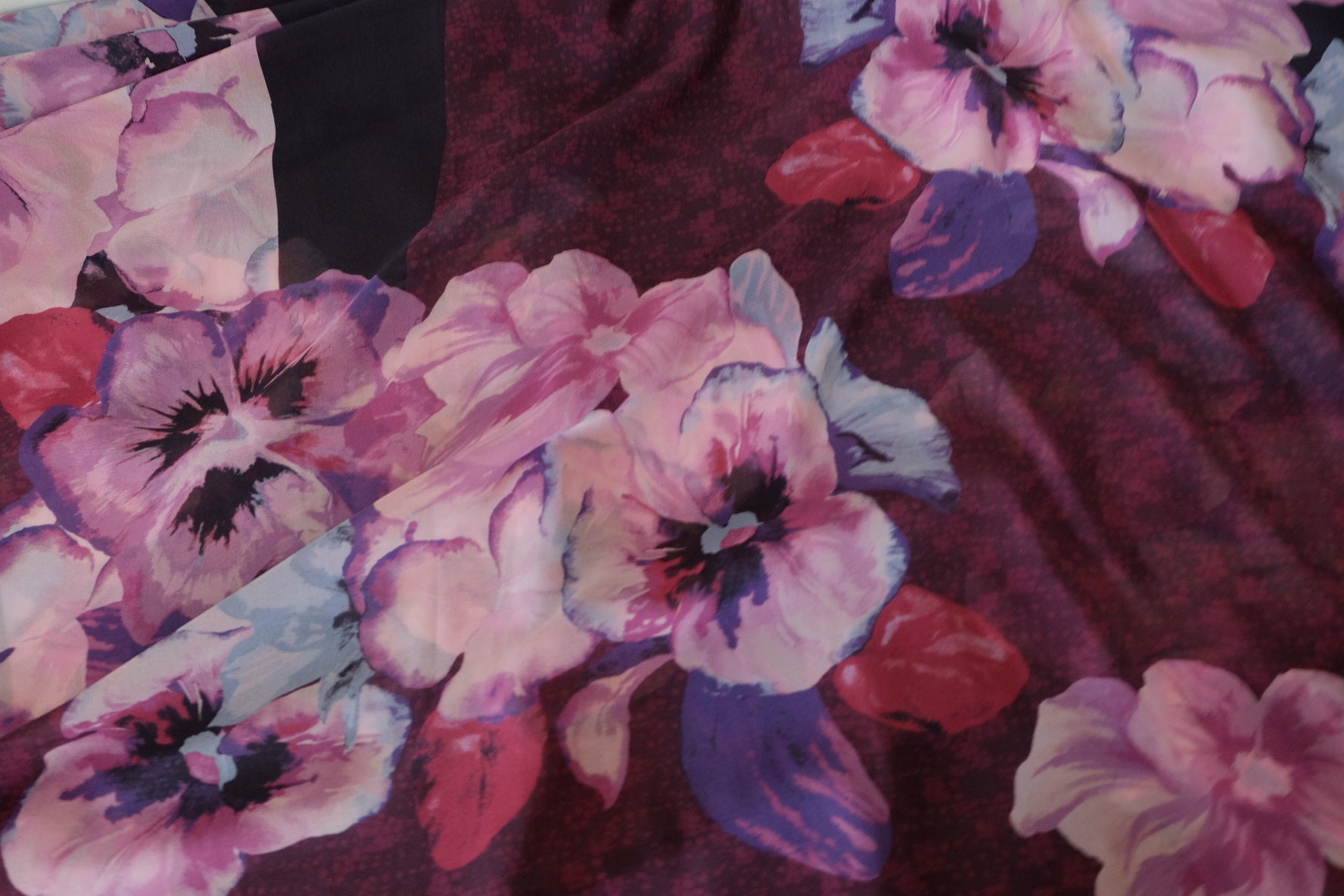 Sheer Designer Deadstock Rayon Fabric – Abstract Floral Panel Print – 2.7 yd