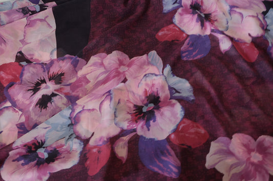 Sheer Designer Deadstock Rayon Fabric – Abstract Floral Panel Print – 2.7 yd