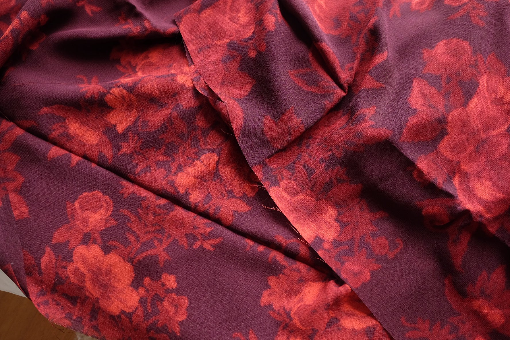 Burgundy Floral Rayon Crepe – 3.3 yd