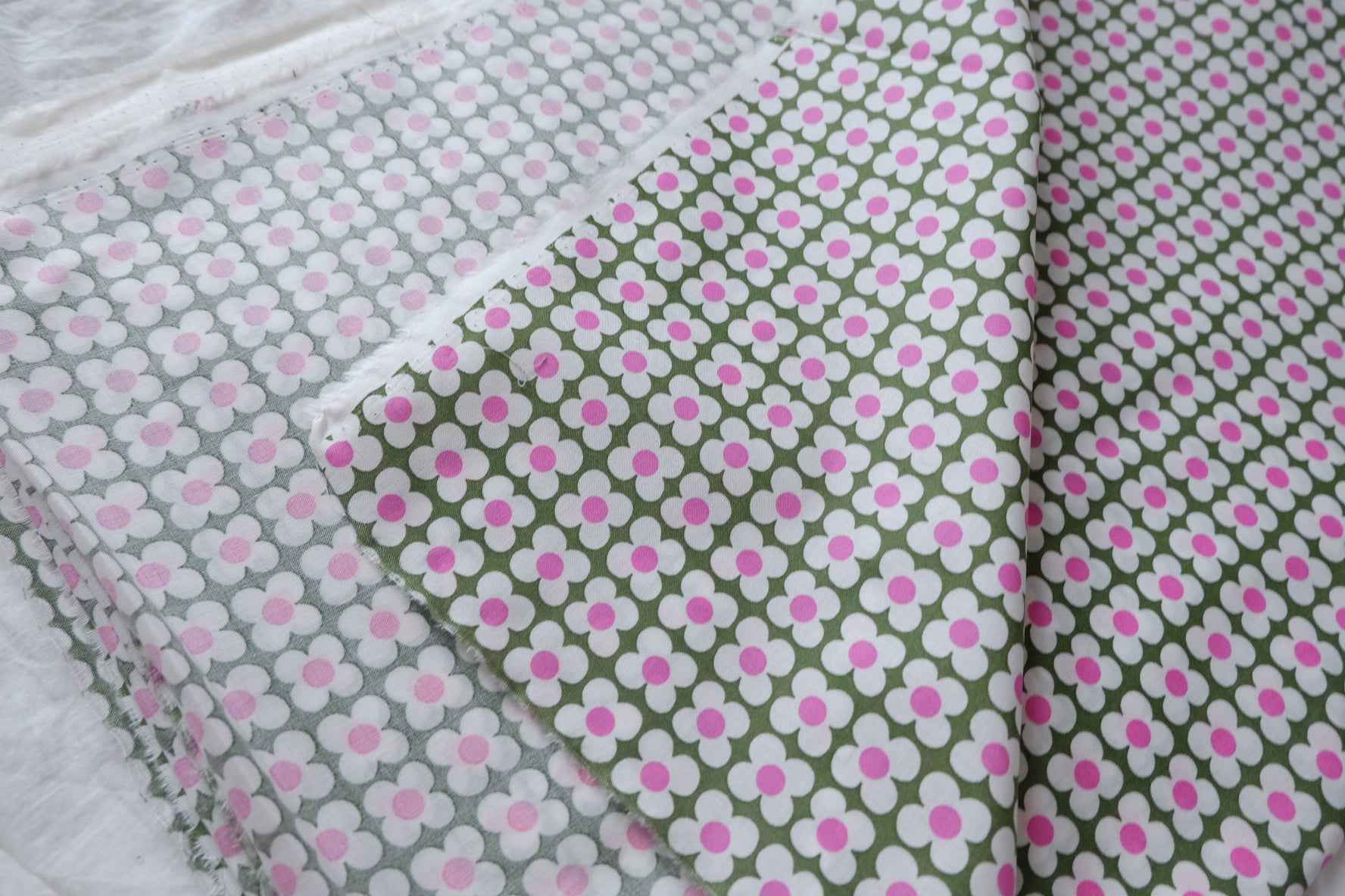 Olive Daisy Designer Deadstock Cotton Fabric - 1.64 Yards