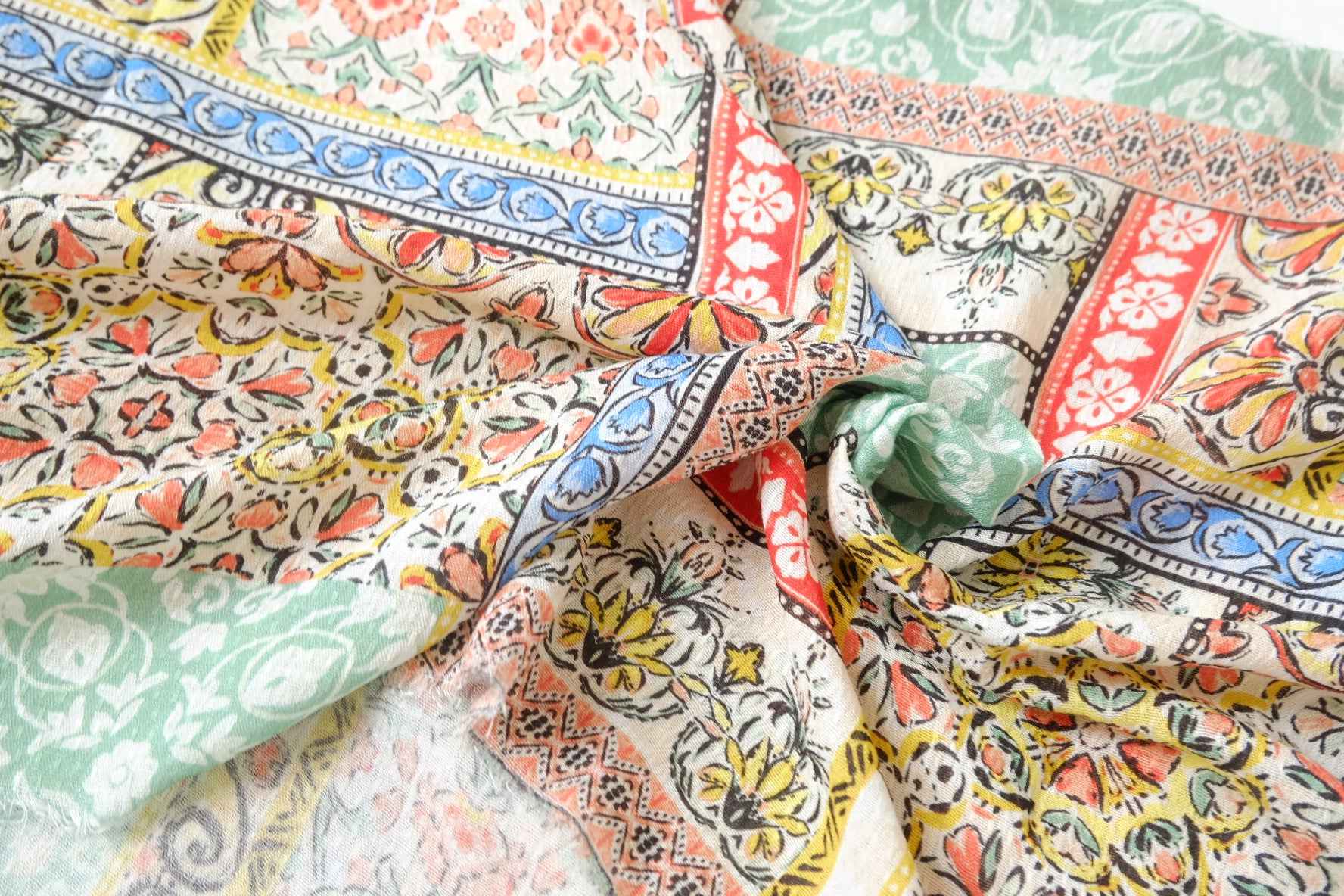 Vintage Patchwork Rayon Fabric, Soft Drapey Summer Dress Fabric, 3.28 Yards