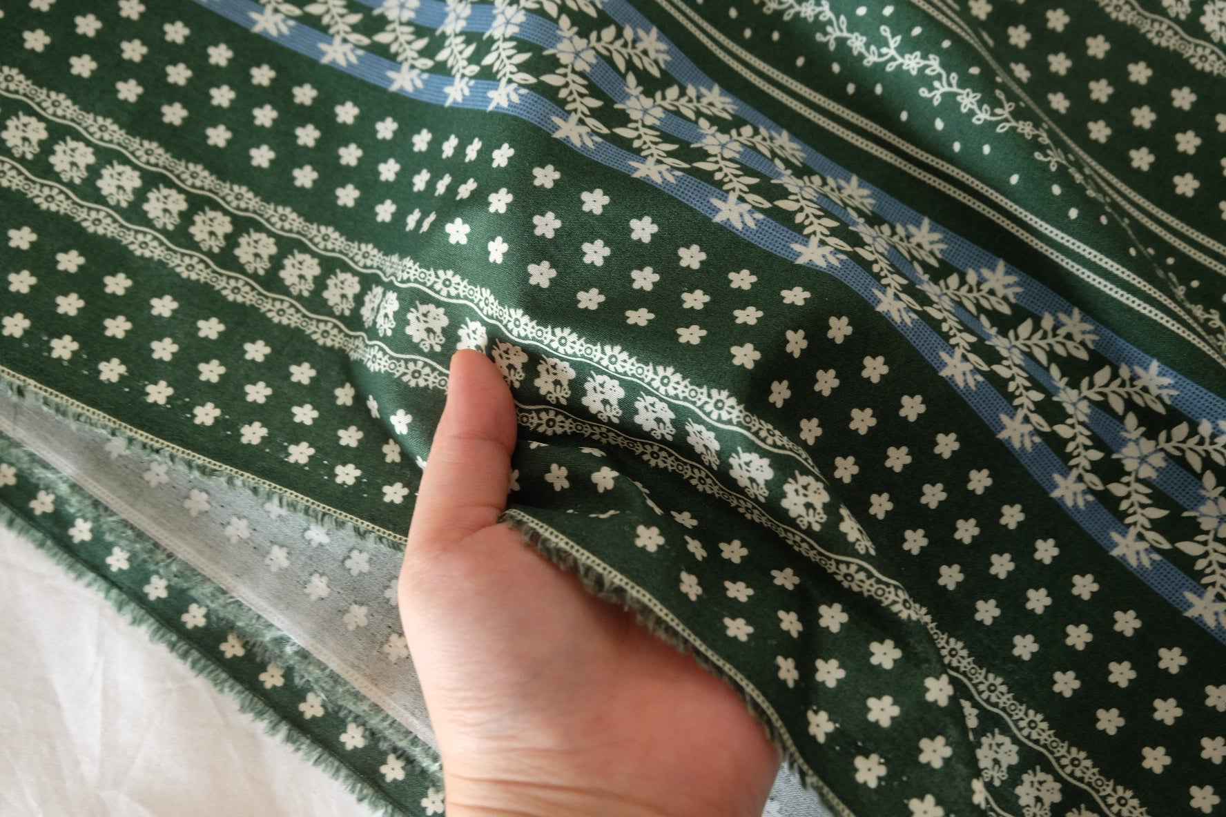 Forest Green Floral Border Cotton Lawn Fabric – 2.2 / 3.3 yd