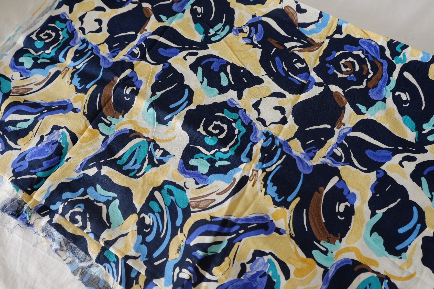 Abstract Navy & Mustard Cotton Linen Fabric – 1.75 yd