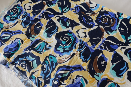 Abstract Navy & Mustard Cotton Linen Fabric – 1.75 yd