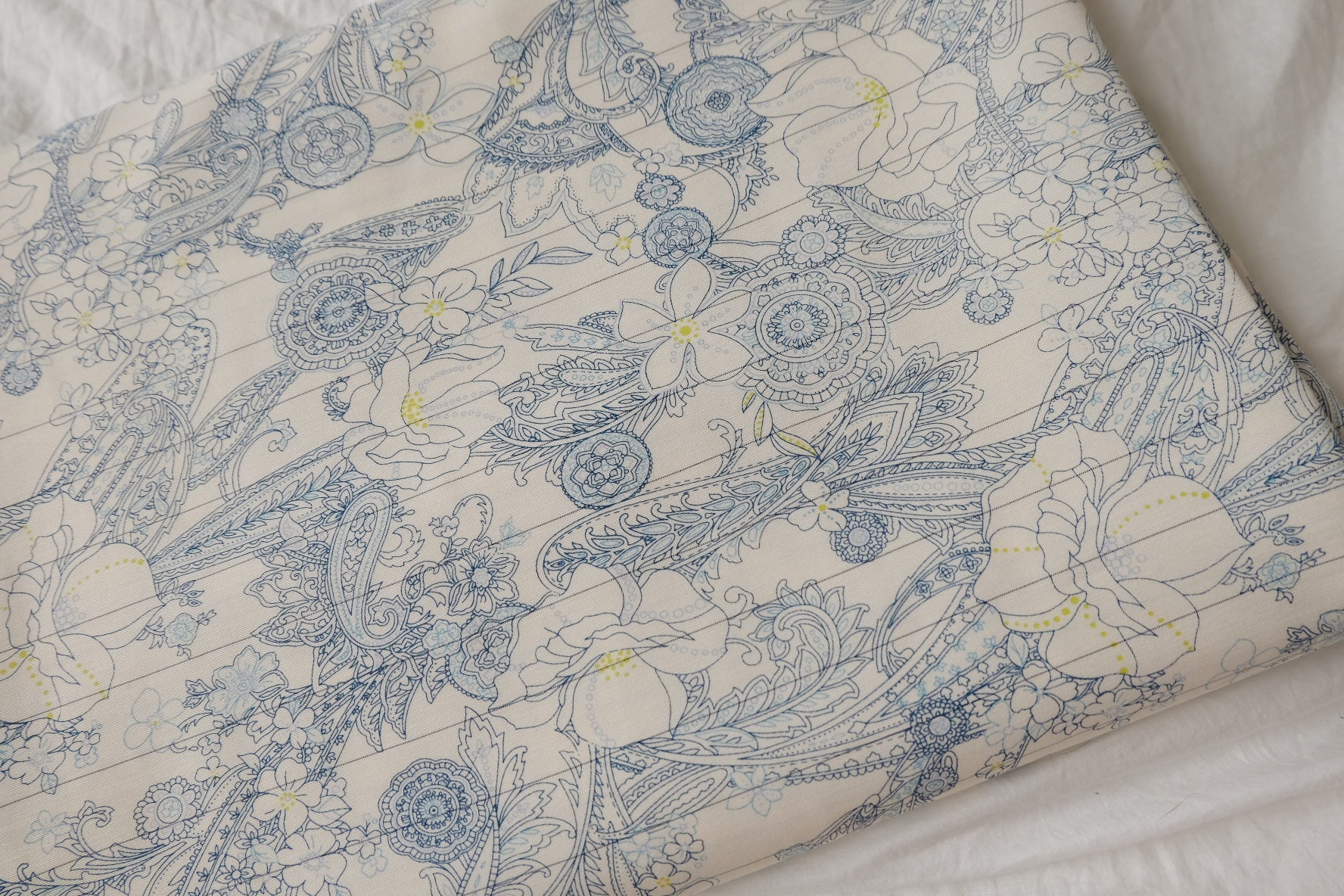 Blue Paisley Floral Lyocell Linen Blend Fabric, Soft Structure, 2.2 Yards