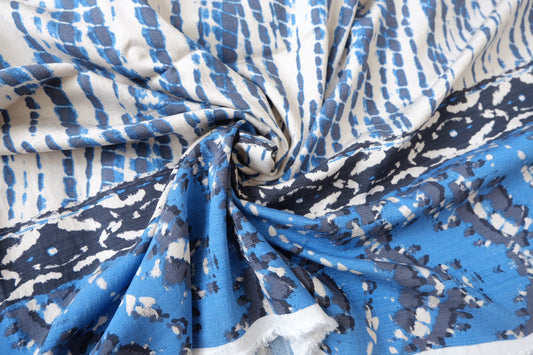 Heavy Tencel Linen Double-Border Fabric in Blue 2.1 Yards