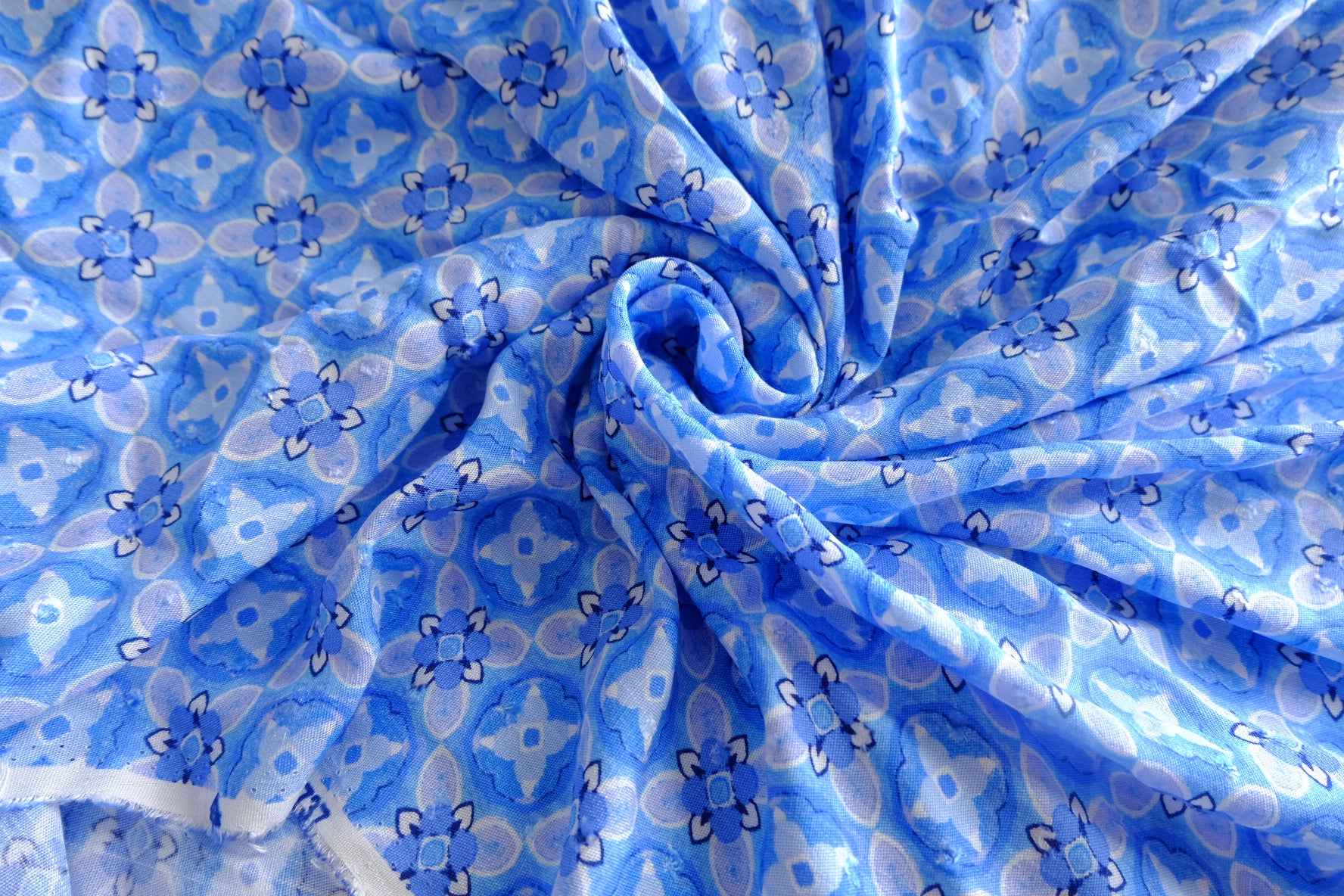 Blue Floral Lyocell-Linen Blend Fabric - 3.28 yd