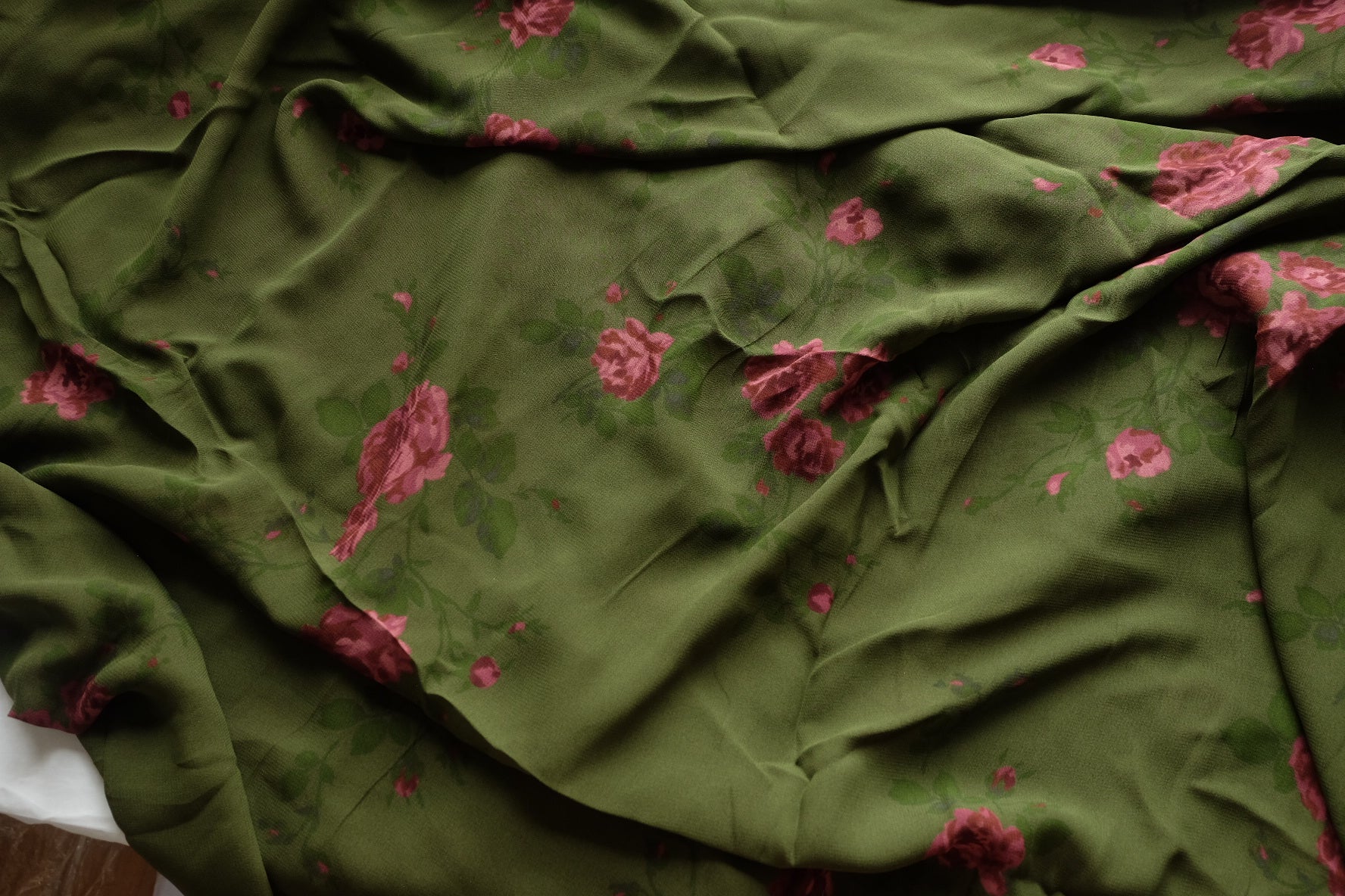 Olive Pink Floral Viscose Fabric – 3.3 yd