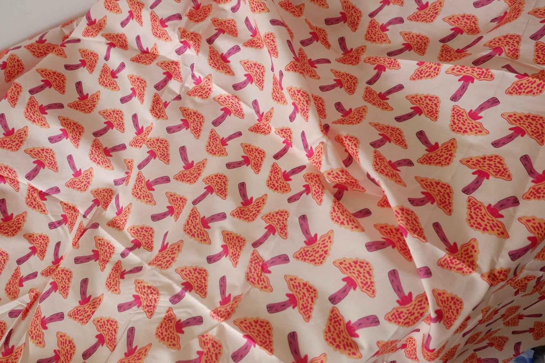 Pink Mushroom Print Cotton Poplin Fabric – 3.3 yd