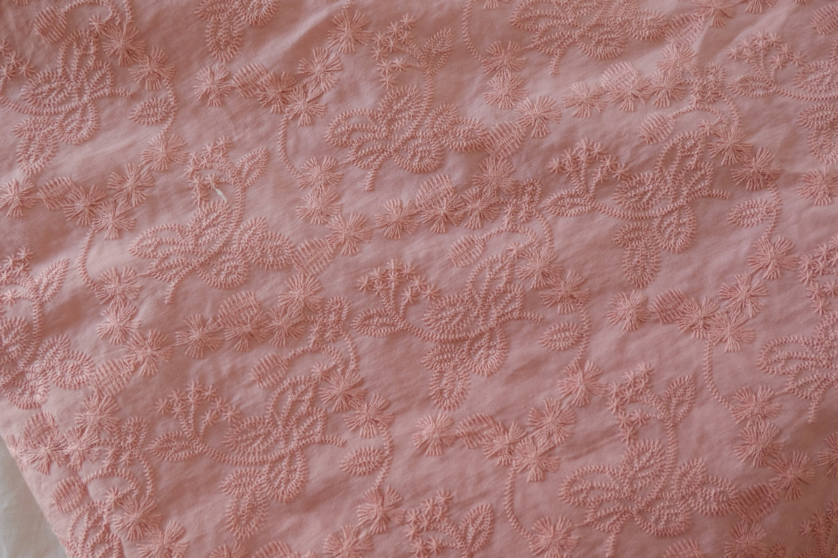 Dusty Rose Heavy Embroidered Cotton – 2.2 yd