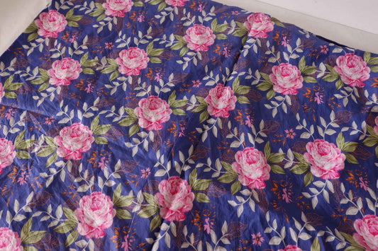 Indigo Pink Rose Cotton Lawn Fabric – 5.1 yd