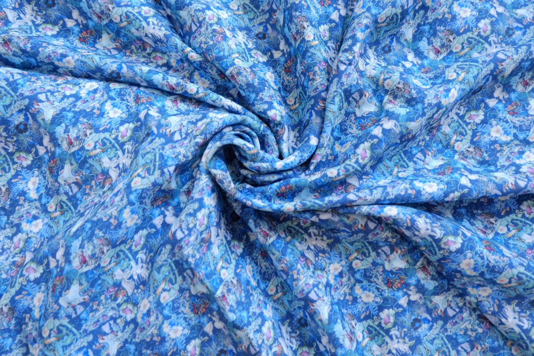 Blue Enchanted Garden Lyocell-Linen Fabric - 1.64 yd