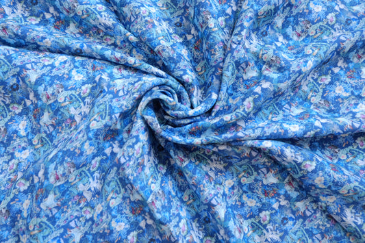Blue Enchanted Garden Lyocell-Linen Fabric - 1.64 yd