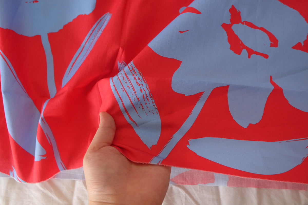 Scarlet & Periwinkle Abstract Cotton Poplin – 1.3 yd