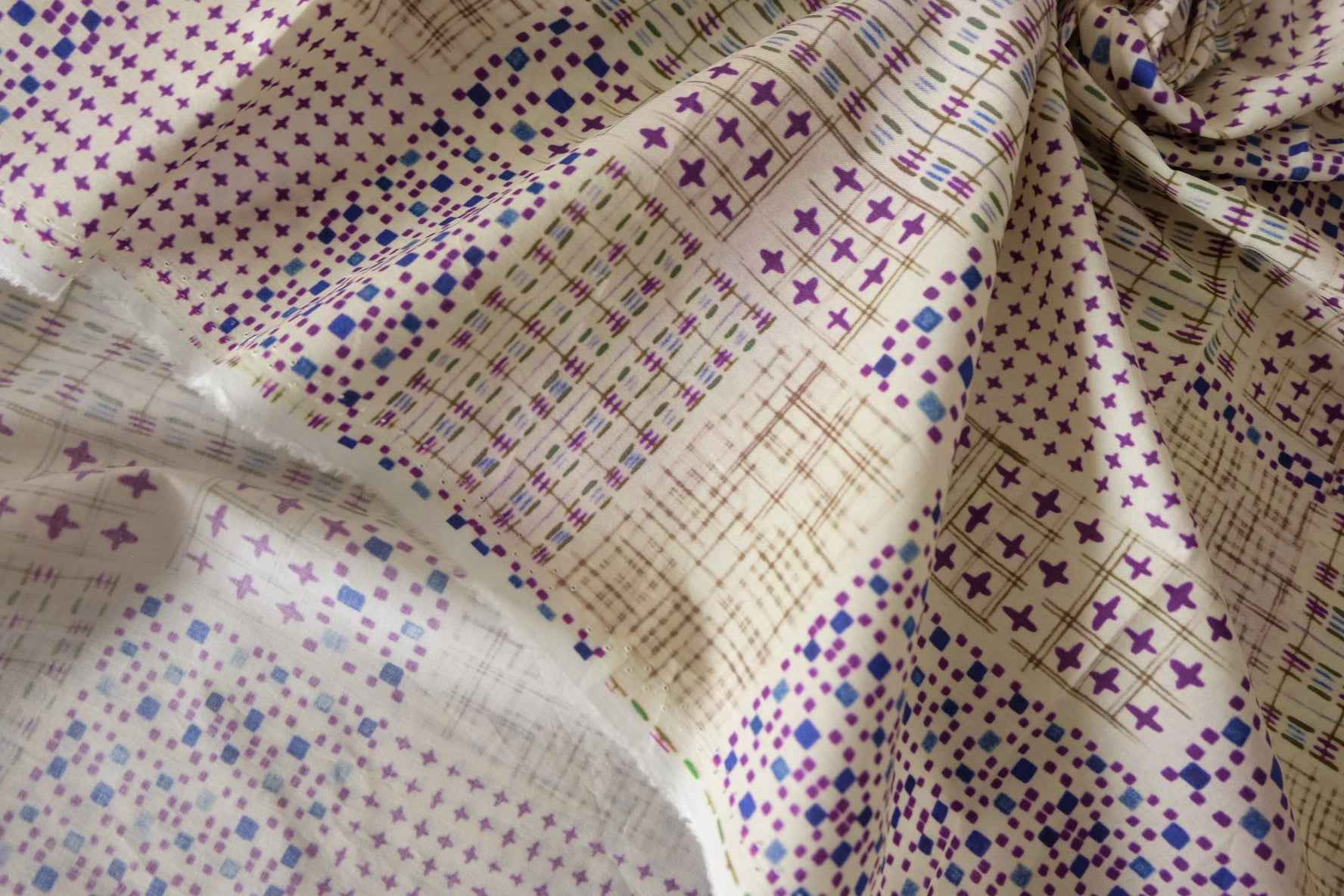 Purple Patchwork Print Cotton Poplin Fabric – 2.2 yd