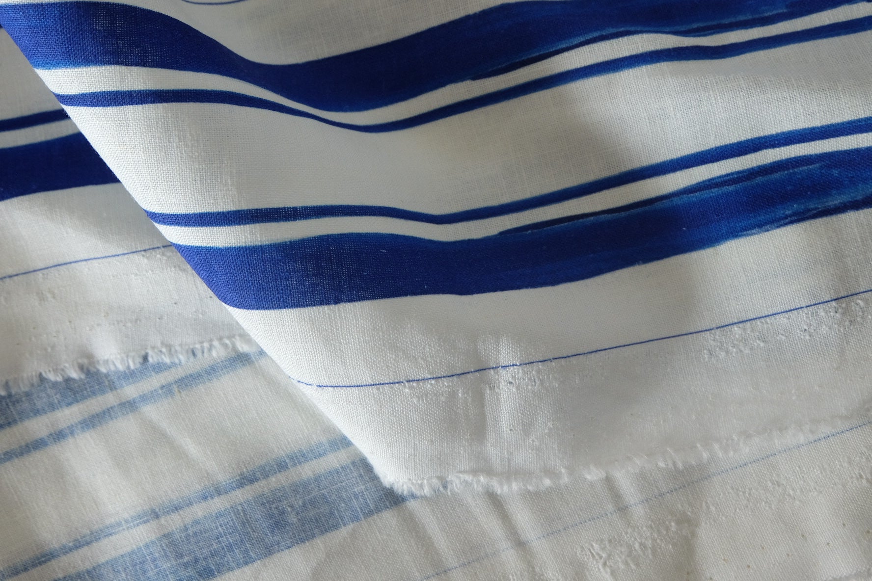 Cobalt Stripe Linen Viscose Fabric – 2.19 yd