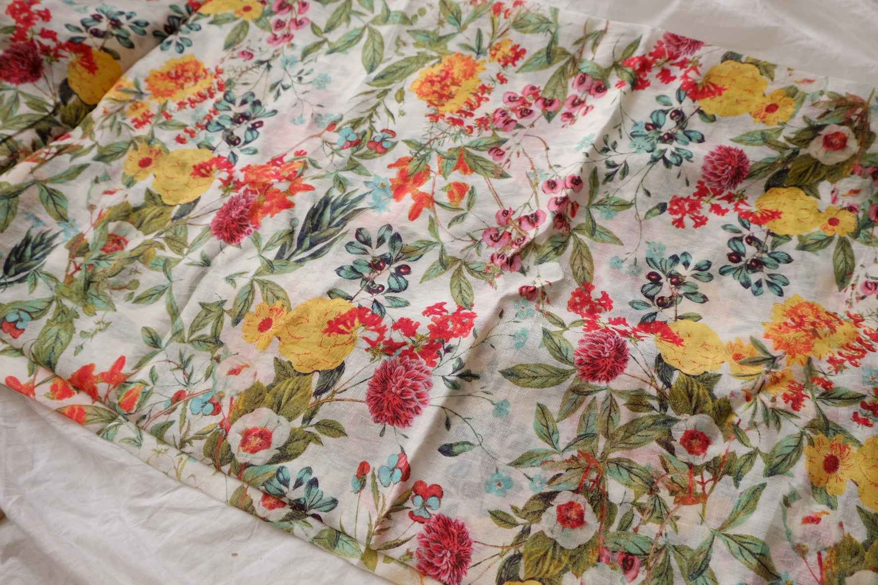 Sheer Watercolor Floral Tencel-Cotton Fabric - 3.28 yd