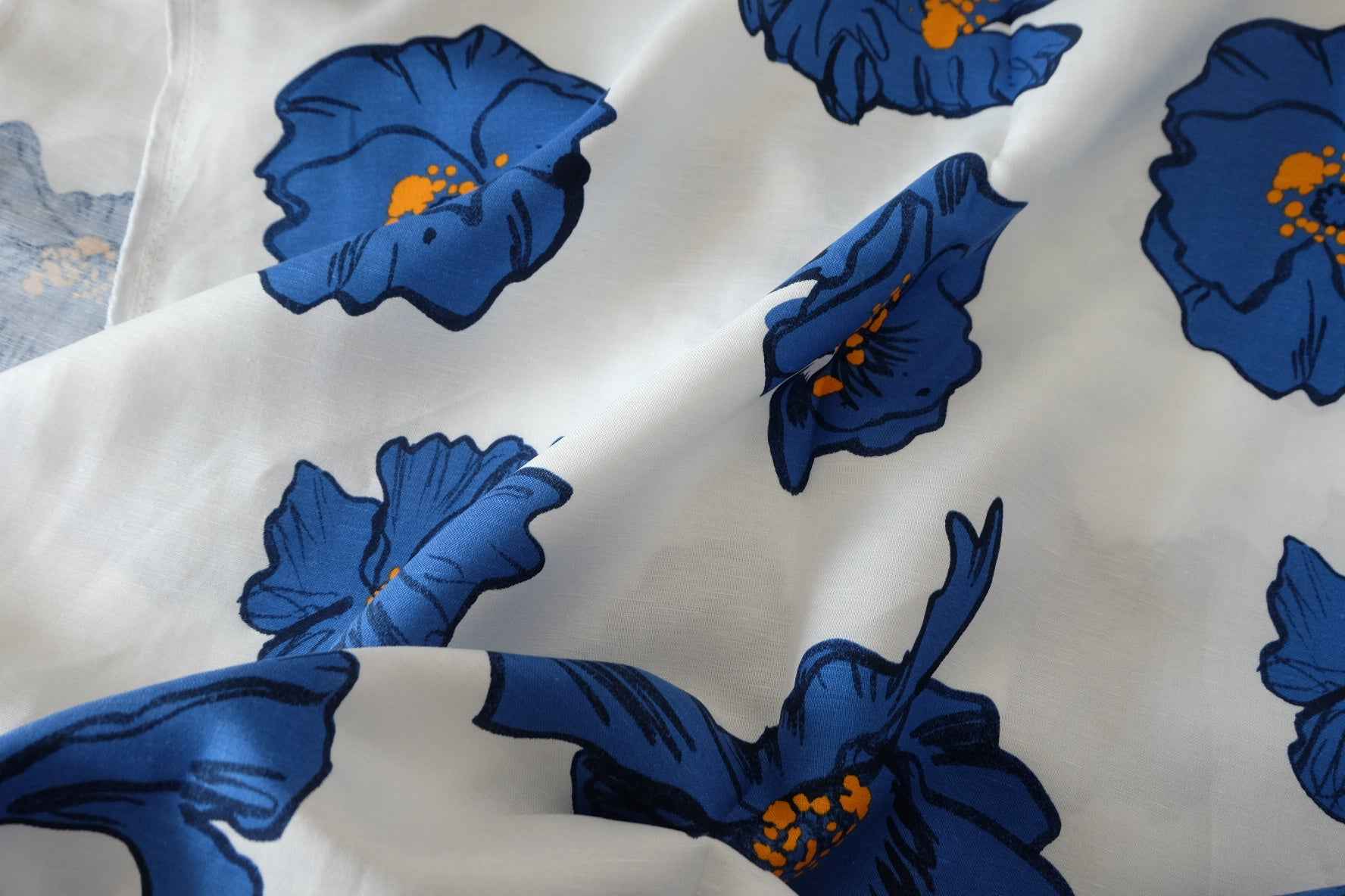 Designer Linen Cotton Blend Fabric – Blue Floral Print – 2 yd