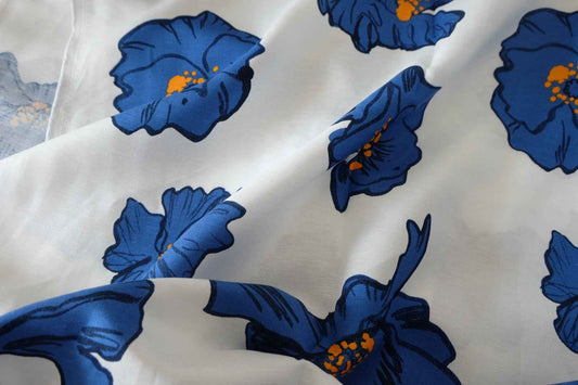 Designer Linen Cotton Blend Fabric – Blue Floral Print – 2 yd