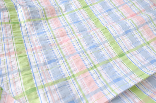 Pastel Plaid Seersucker Cotton Blend Fabric – Crisp Summer Shirting (2.19 yards)
