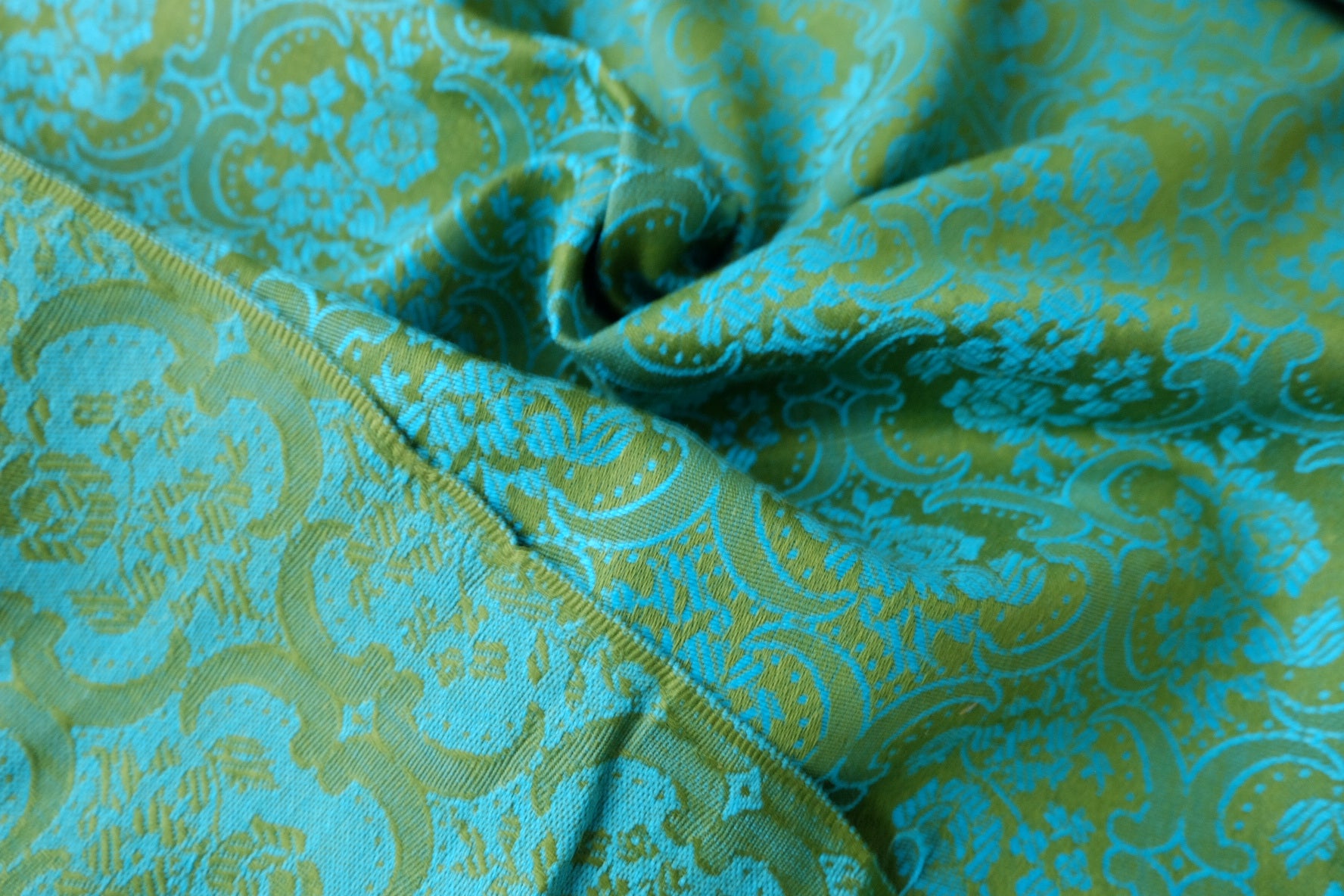 Teal Green Floral Brocade Fabric — 2.19 yd