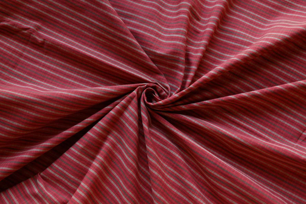 Tomato Red Striped Yarn-Dyed Cotton Shirting – 2.19 yd