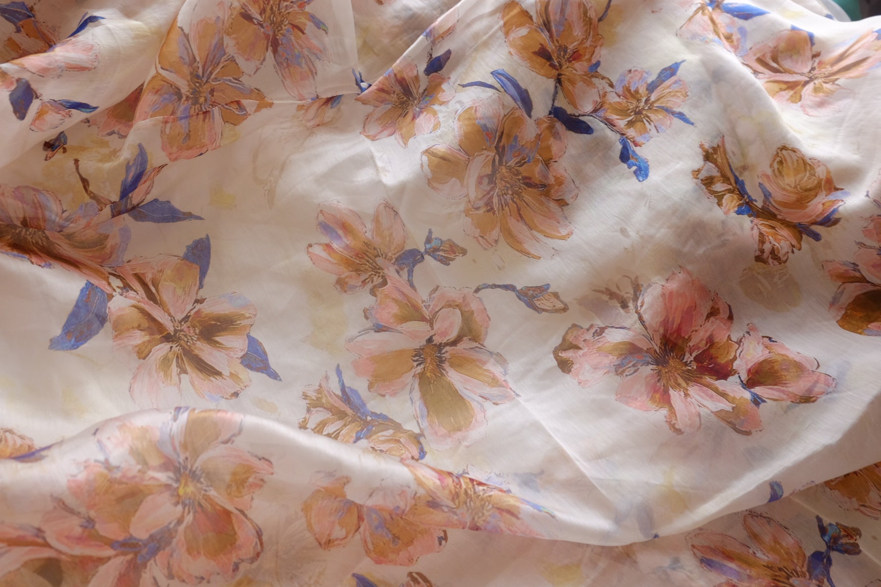 Watercolor Floral Sheer Tencel Fabric - 3.28 yd