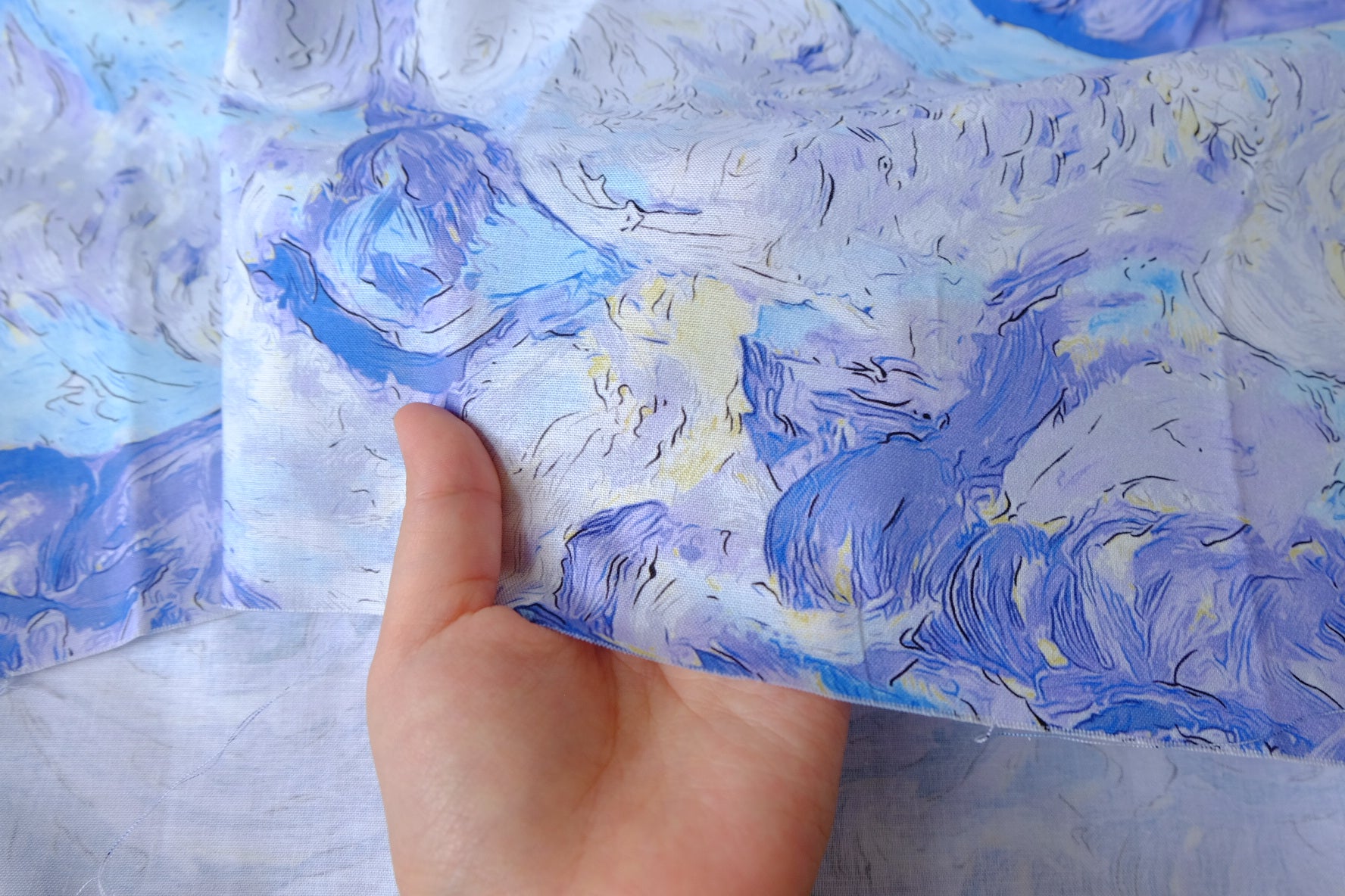 Blue Lavender Painterly Cotton Fabric — 2.19 yd