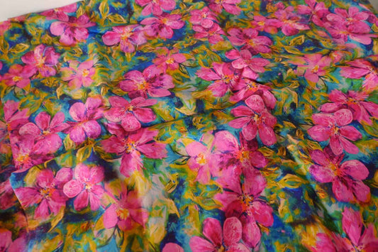 Pink Floral Rayon Linen Blend Fabric – 3.3 yd