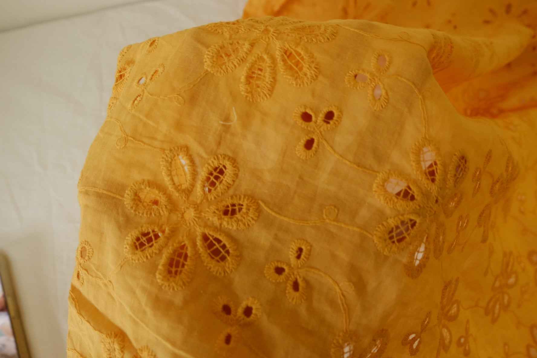 Marigold Eyelet Embroidered Cotton Fabric – 1.75 yd