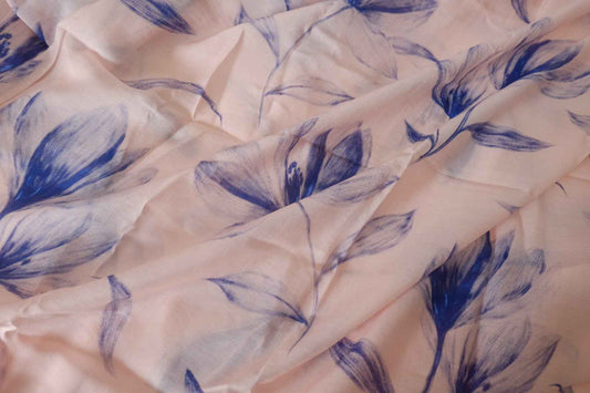 Blue Floral Tencel Ramie Nylon Blend Fabric – 3.3 yd