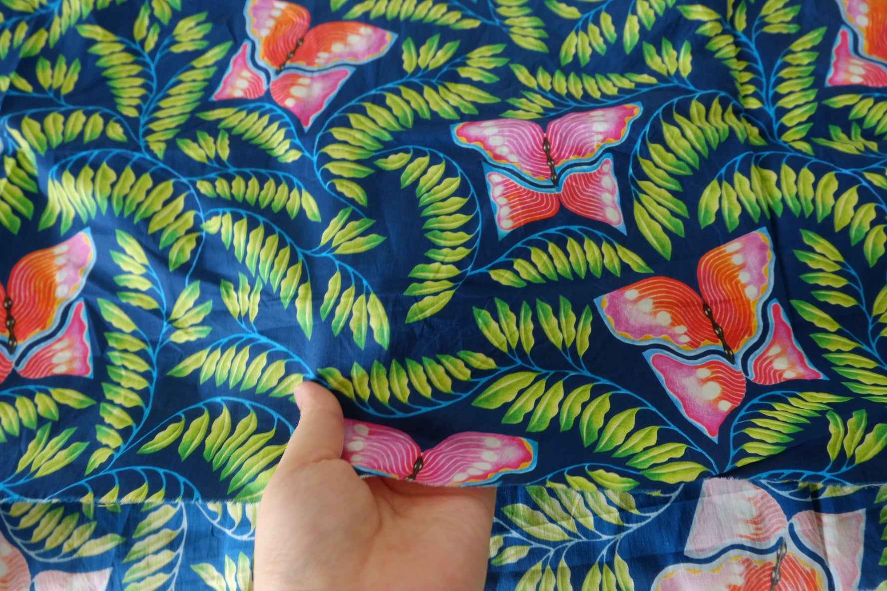 Butterfly Garden Blue Cotton Poplin Fabric – 1.6 yd