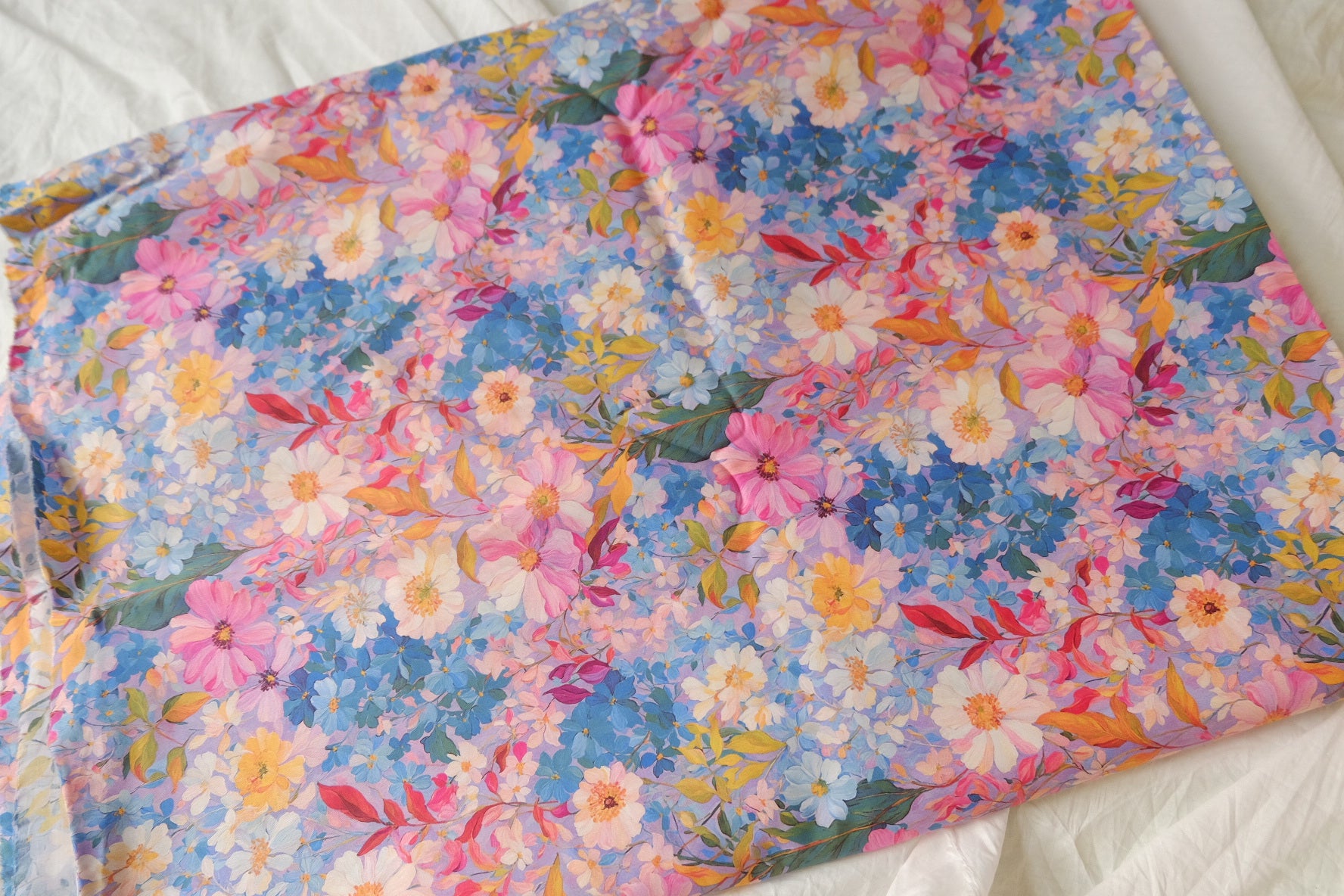 Dense Fine Twill Cotton Blue Garden Floral Fabric 2.2 Yards