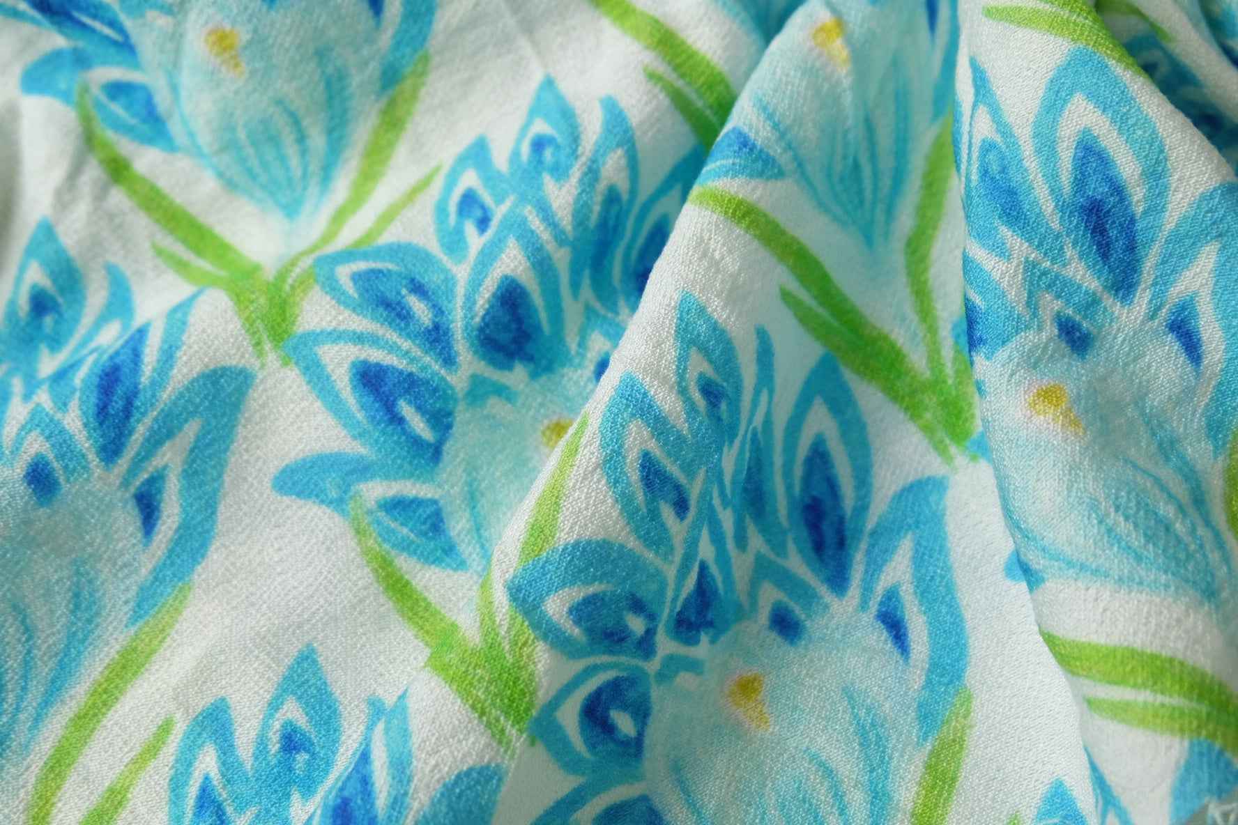 Blue Floral Textured Tencel Linen Fabric,  1.86 Yards