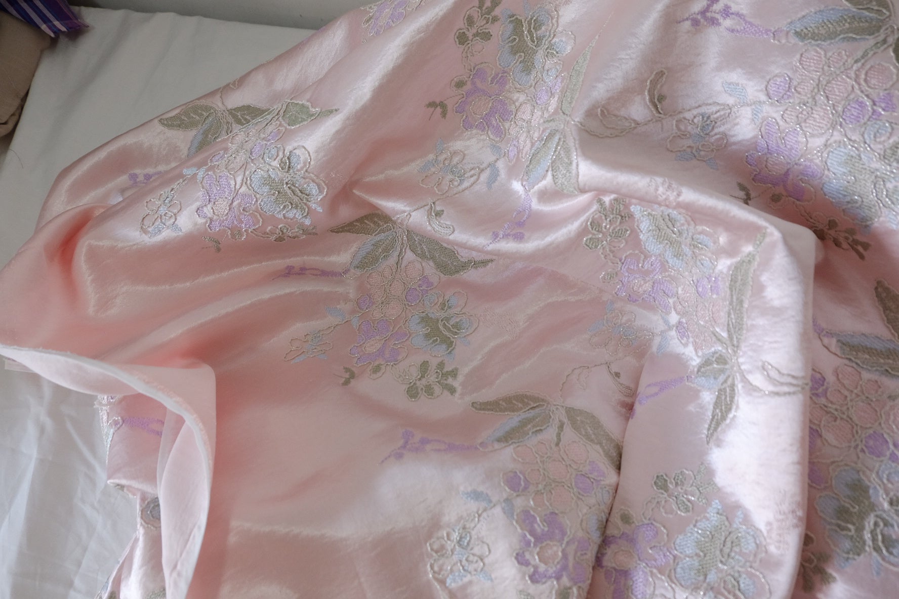 Blush 3D Floral Embroidered Acetate-Blend Satin – 2.2 yd