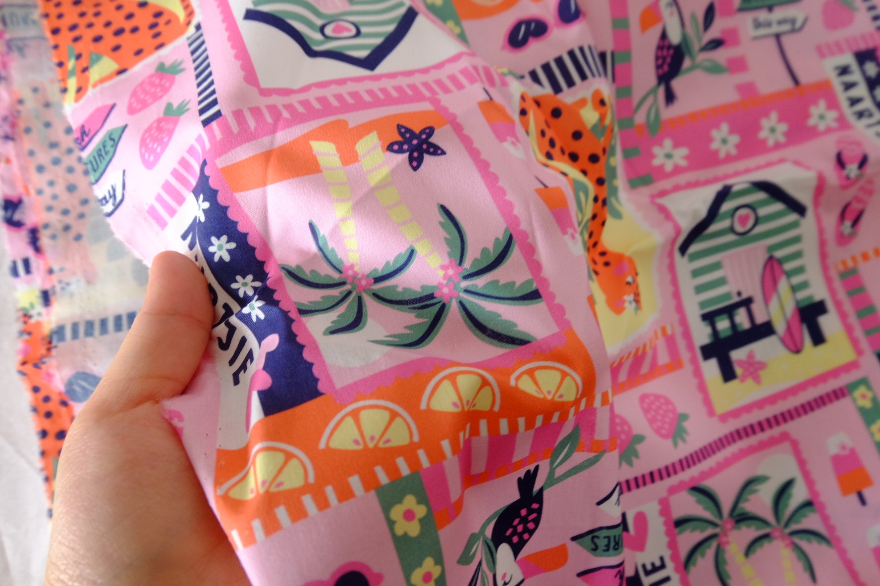 Beach Adventure Postcard Cotton Fabric – 2.2 yd