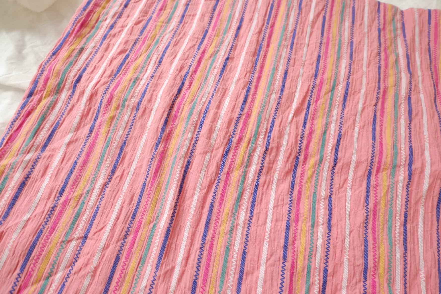 Crinkled Embroidered Cotton Fabric in Pink, Soft Summer Blouse Fabric, 2.19 Yards