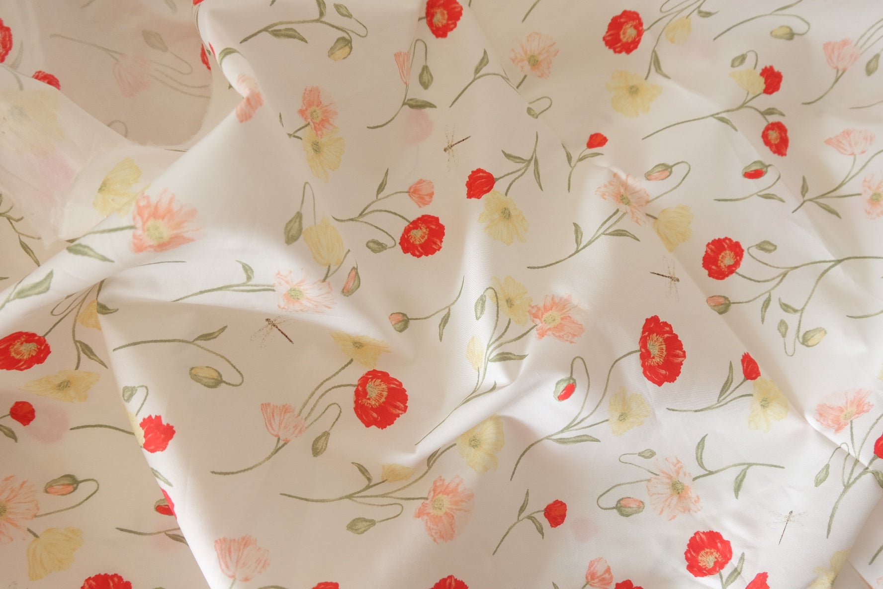 Minimalist Wildflower Cotton Poplin Fabric – Cream Background – 2.7 yd